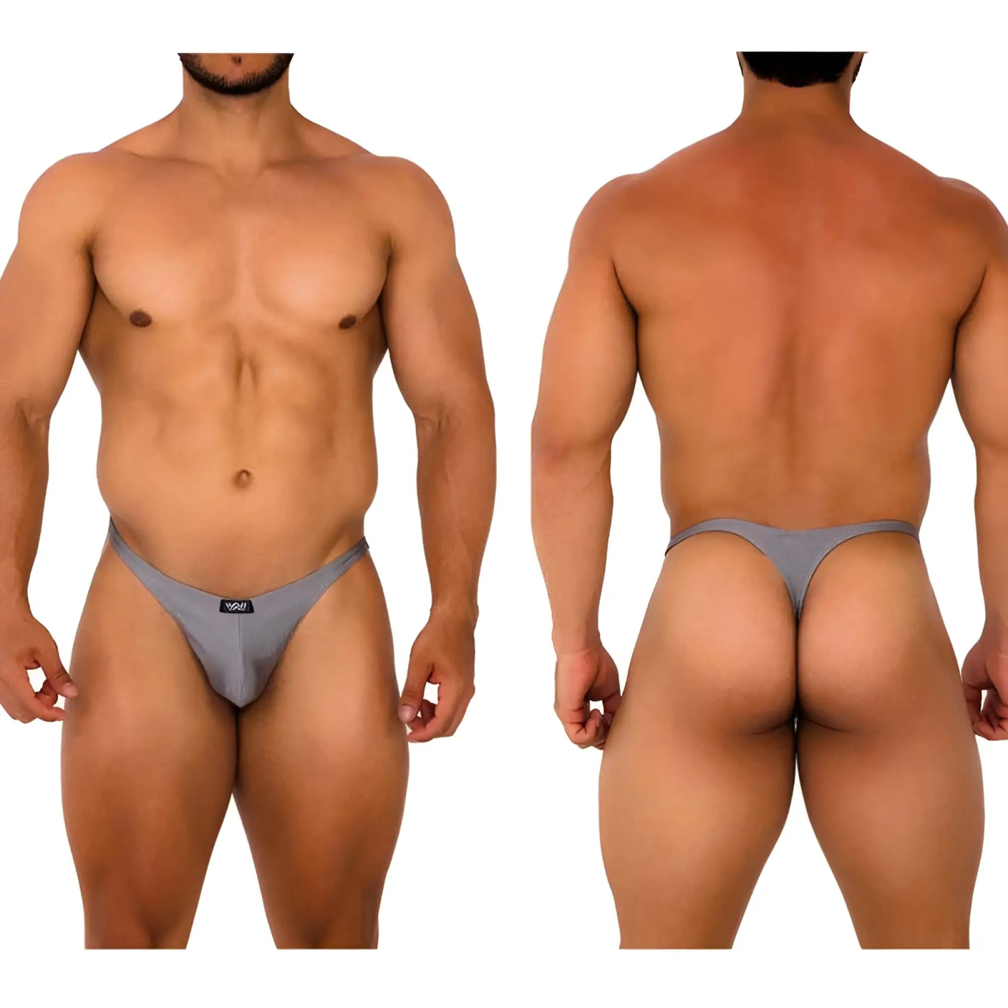 Gray metroMaleWear fantasy thong platinum 6112-10 with a small black logo on the front for men
