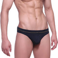 Black briefs with thin gold trim along the waistband by metromalewear in comfortable fabric for stylish wear