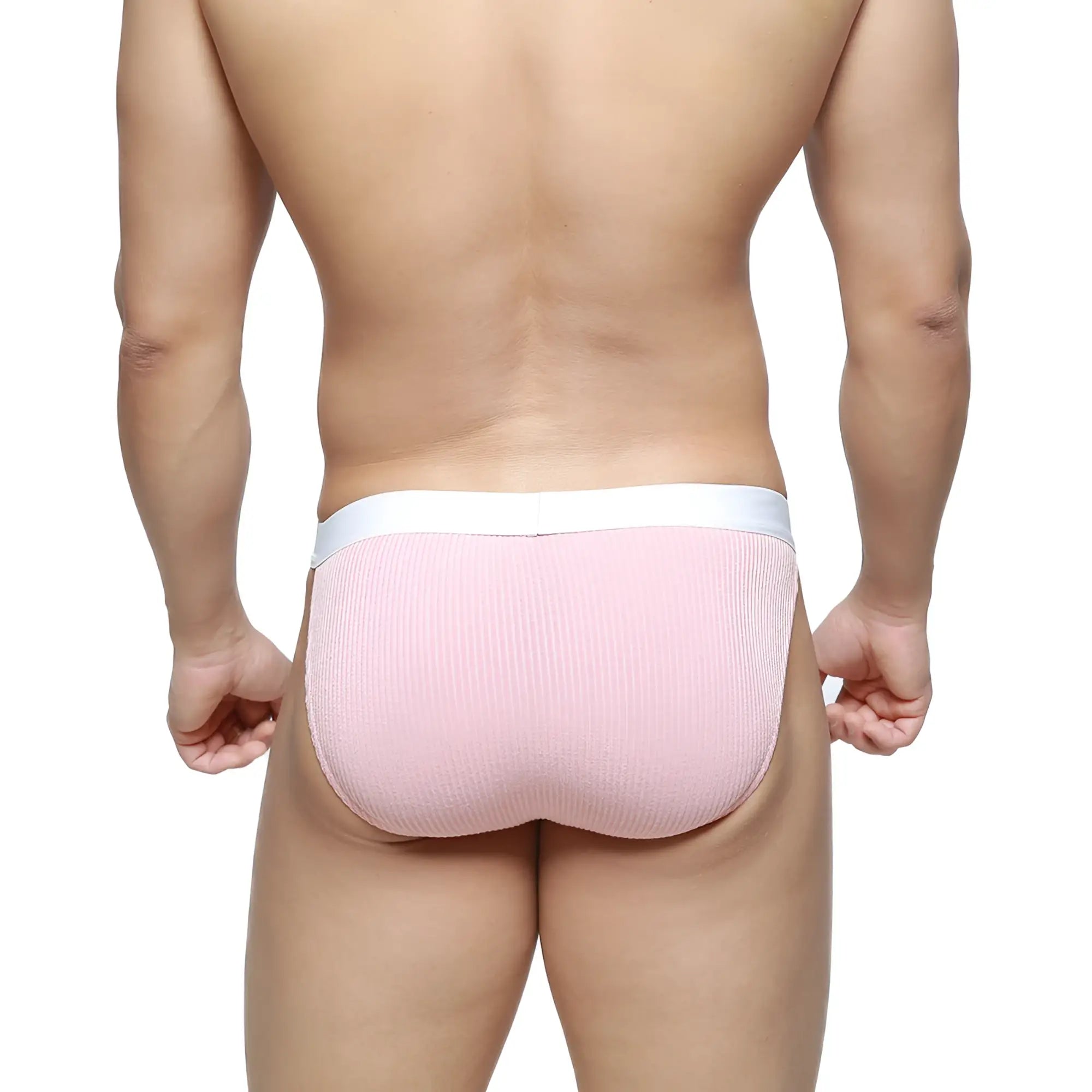 Metro malewear felix bikini pink ribbed briefs with white waistband in soft stretchy fabric for comfortable fit
