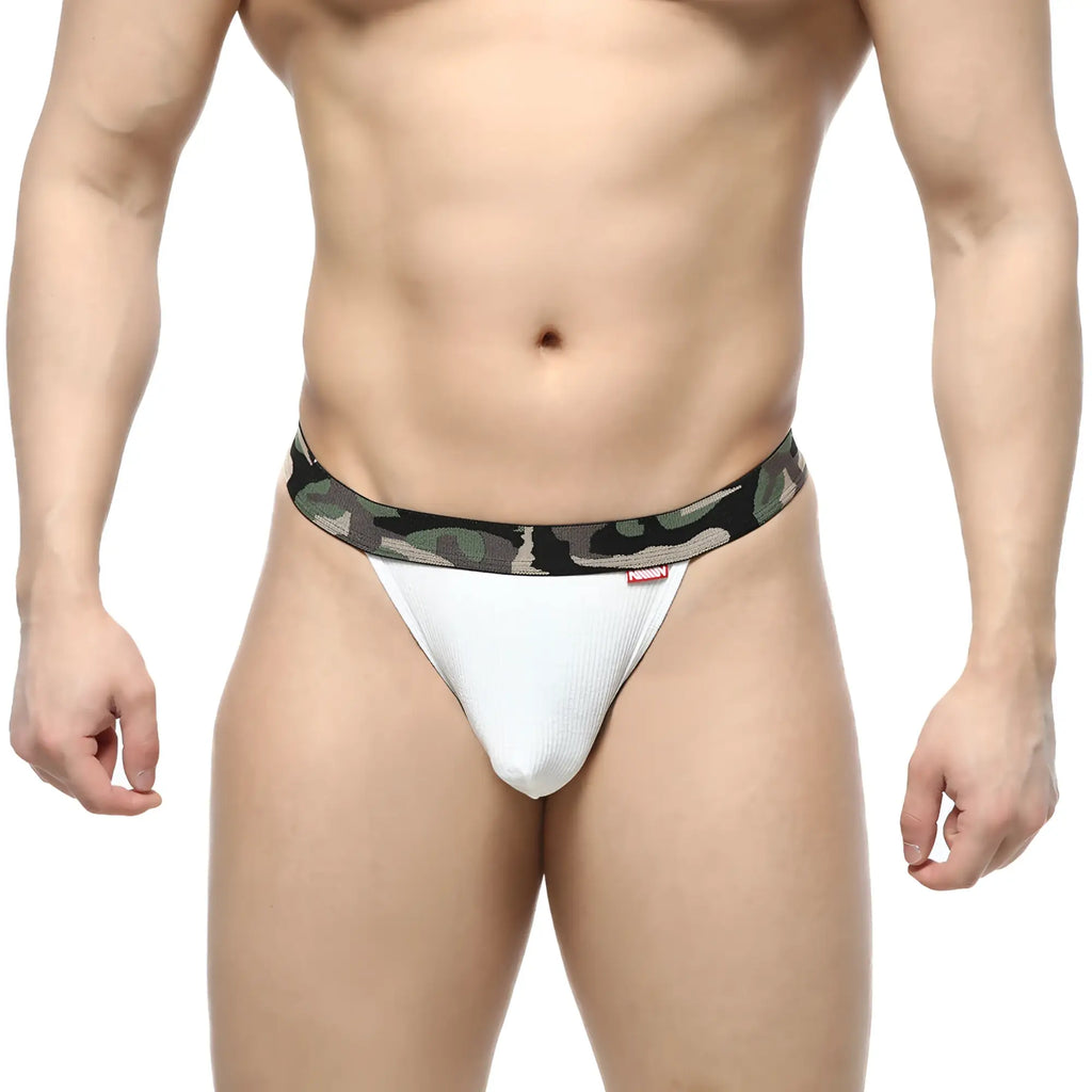 White textured briefs with a camouflage waistband from MetroMaleWear Felix jock strap 7001-00 collection