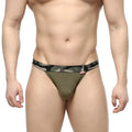 Metro male wear felix thong green 7012-26 olive green striped underwear with camouflage waistband detail