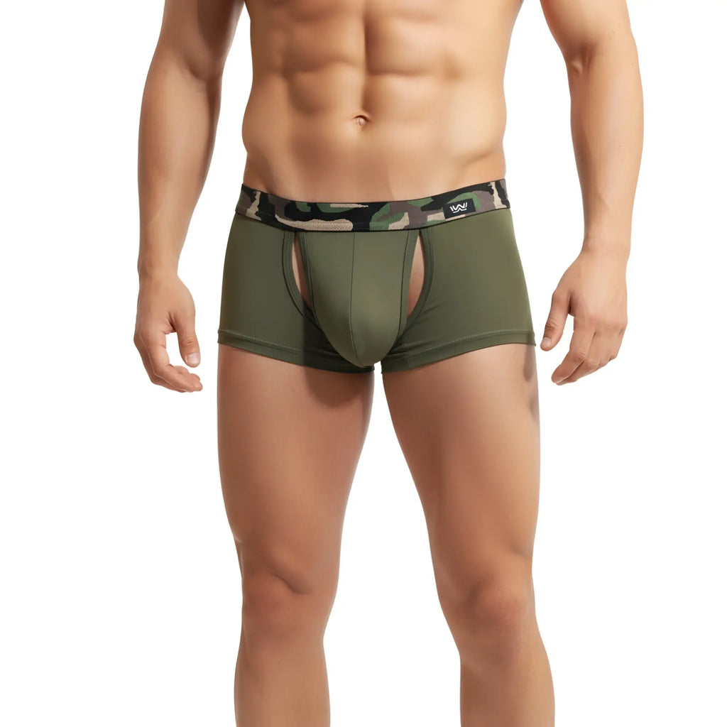 Metro malewear filamento trunk green men’s olive boxer briefs with camouflage waistband and black logo detail