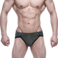 Olive green and black athletic briefs with sleek form-fitting design metro malewear filosofico bikini 2304-26