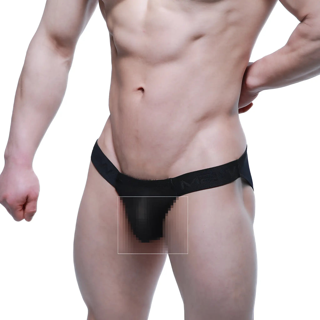 Black mesh briefs with a solid black waistband embroidered with men logo from MetroMaleWear Fior Bikini 3603-72 collection