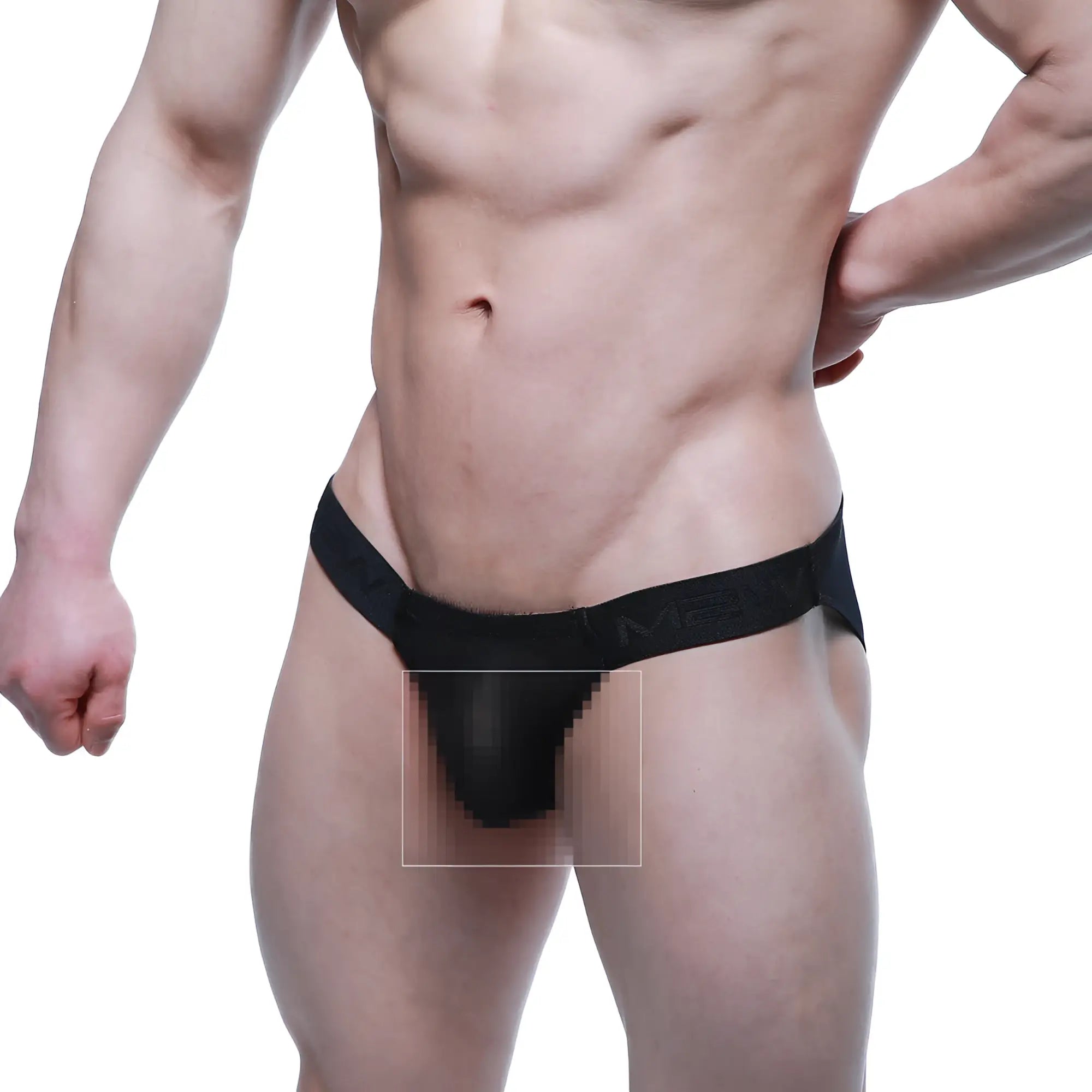 Black mesh briefs with a solid black waistband embroidered with men logo from MetroMaleWear Fior Bikini 3603-72 collection