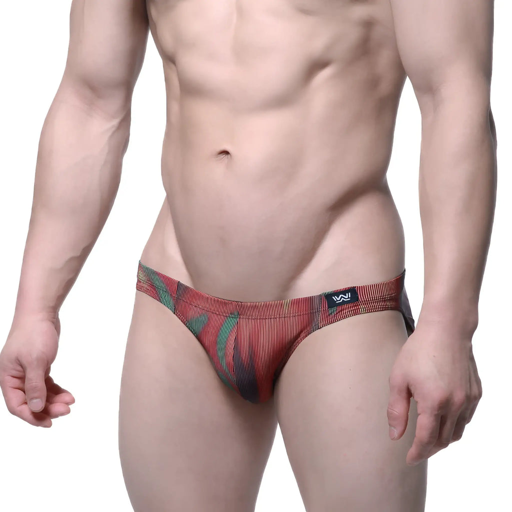 Metro male wear fire bikini 5103-m73 red and green patterned men’s briefs with striped texture