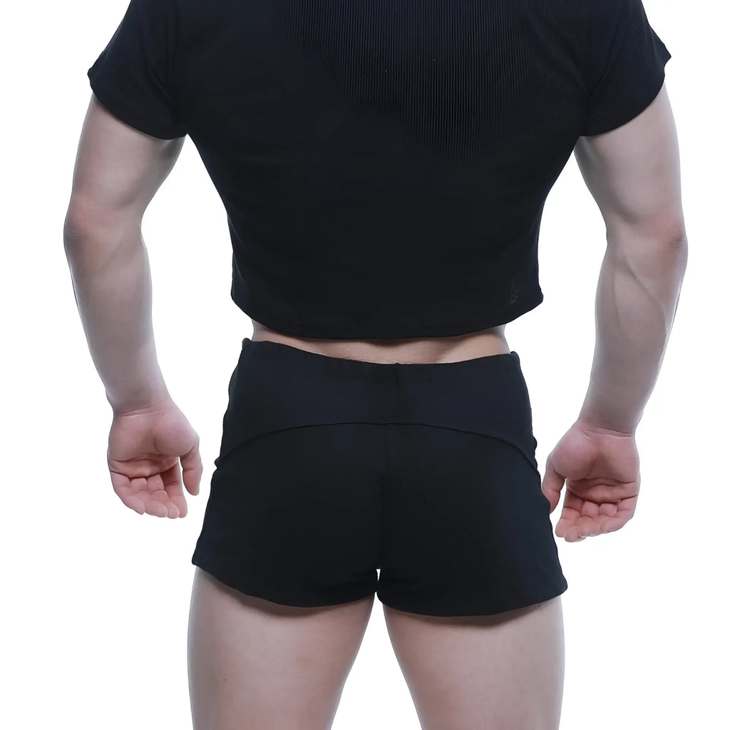 MetroMaleWear FIT shorts black 4714-20 high waisted black athletic shorts with subtle seam detailing