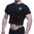 Black MetroMaleWear FIT cropped short-sleeve t-shirt with a white circular logo on the chest for casual wear