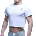 White ribbed crop top with circular fit logo on chest from MetroMaleWear FIT T shirts 3119-00