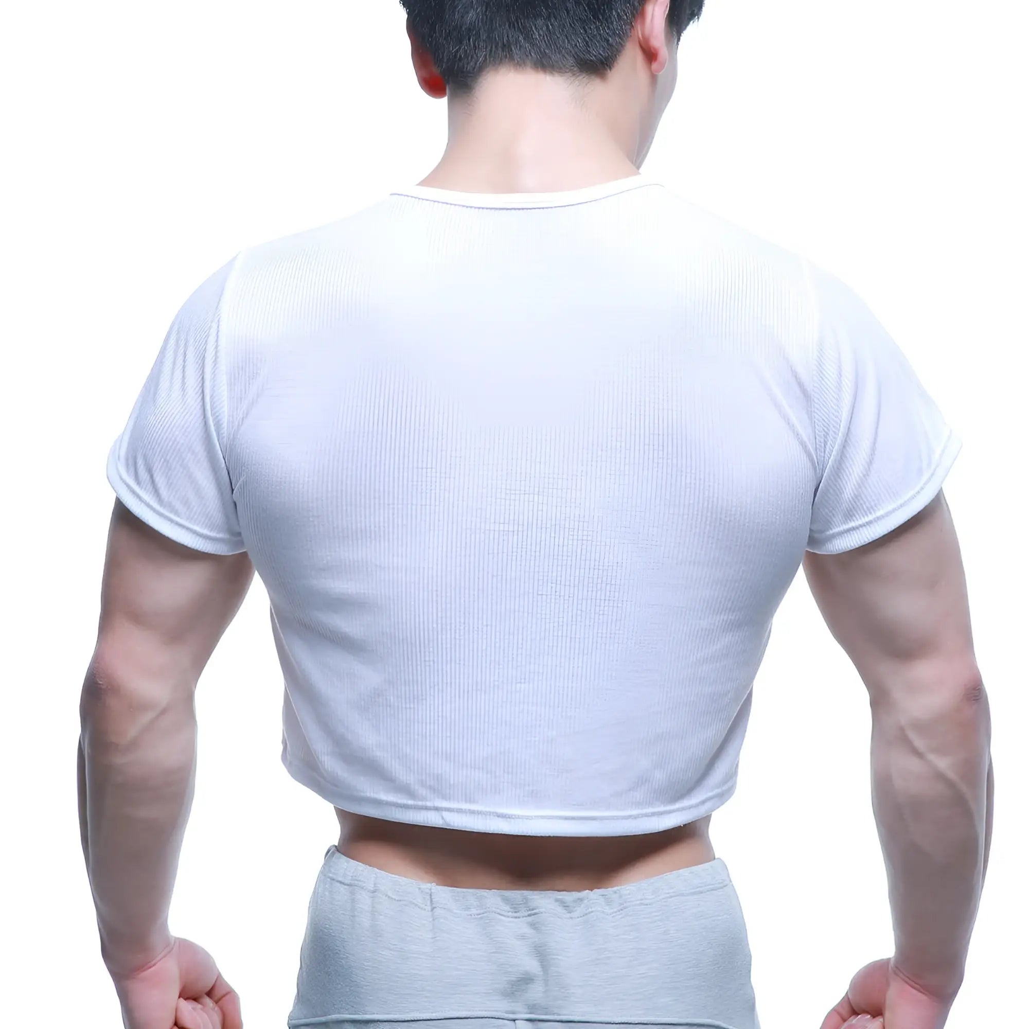 White ribbed short sleeve crop top from metromalewear fit t shirts collection made of breathable fabric