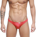 MetroMaleWear fits bikini red men’s briefs in smooth fabric with a small white brand tag at the waistband