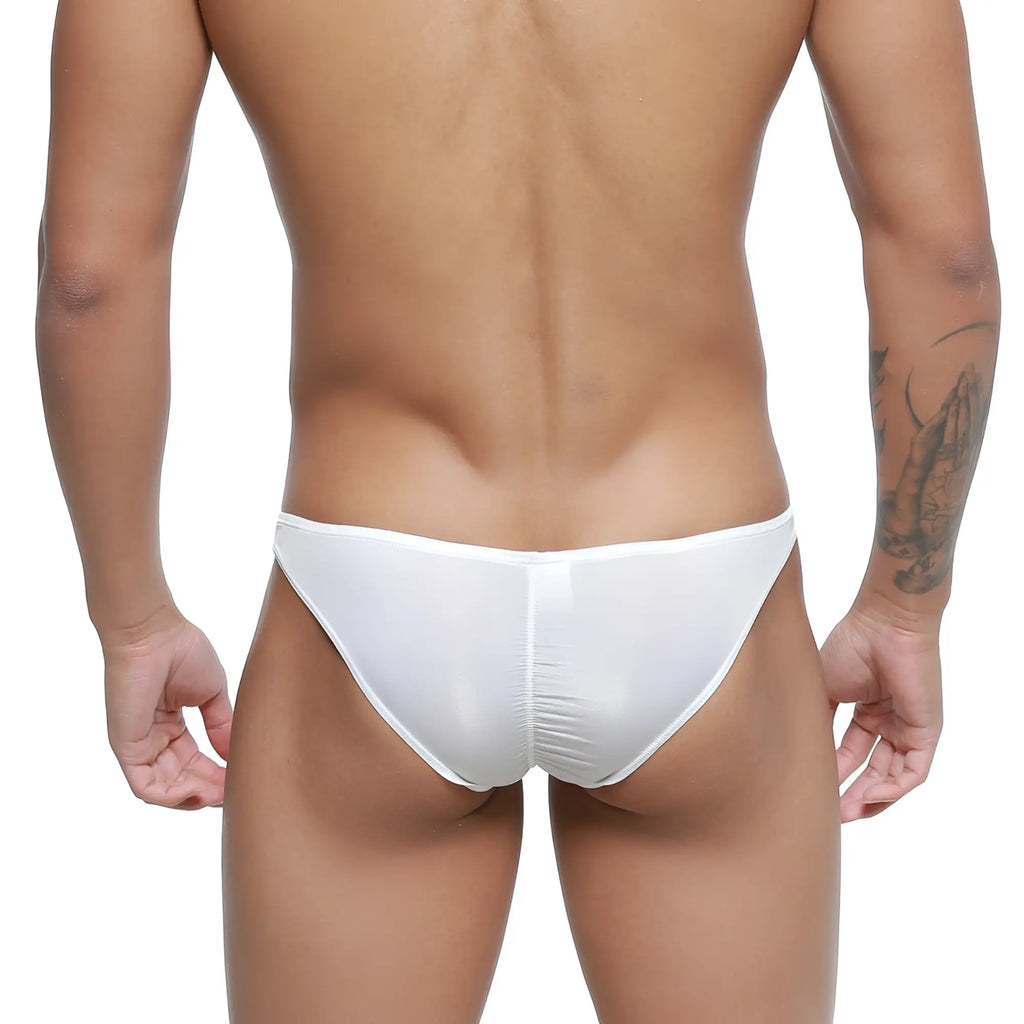 MetroMaleWear Fits Bikini white briefs in glossy fabric with a central seam and tailored fit for comfortable wear