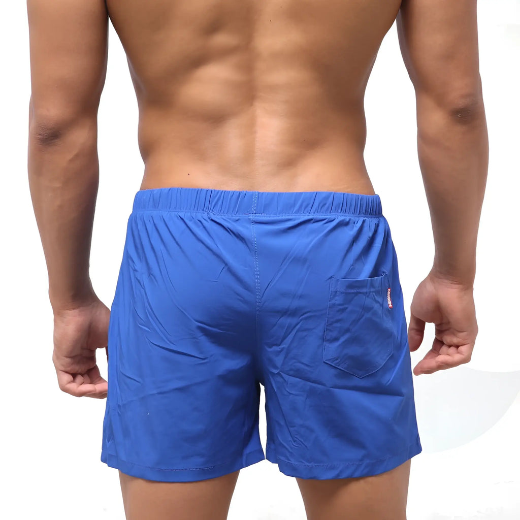 Metro malewear flexible royal blue athletic swim trunks with elastic waistband and side pocket for swimming