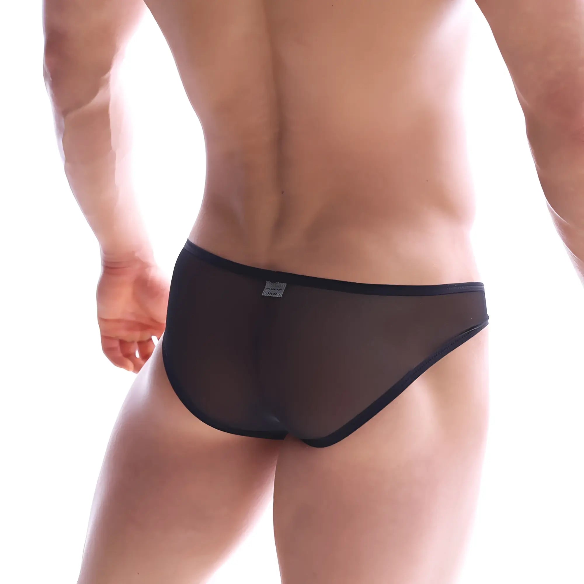 MetroMaleWear Fortuna bikini gold 2905-61 black sheer mesh briefs with a solid black waistband front view