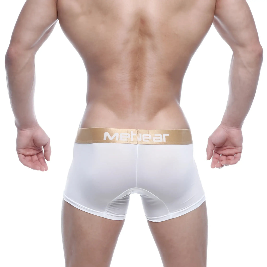 White men’s briefs with a gold waistband featuring the menwear logo in white from metromalewear fresh short boxer 7 2022-01