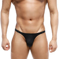 Black mesh thong with silver-toned metal clasps at the waistband from MetroMaleWear Fria Bikini detachable line