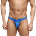 MetroMaleWear fria thong royal 2322-18 metallic blue textured fabric with red and white brand tag on waistband