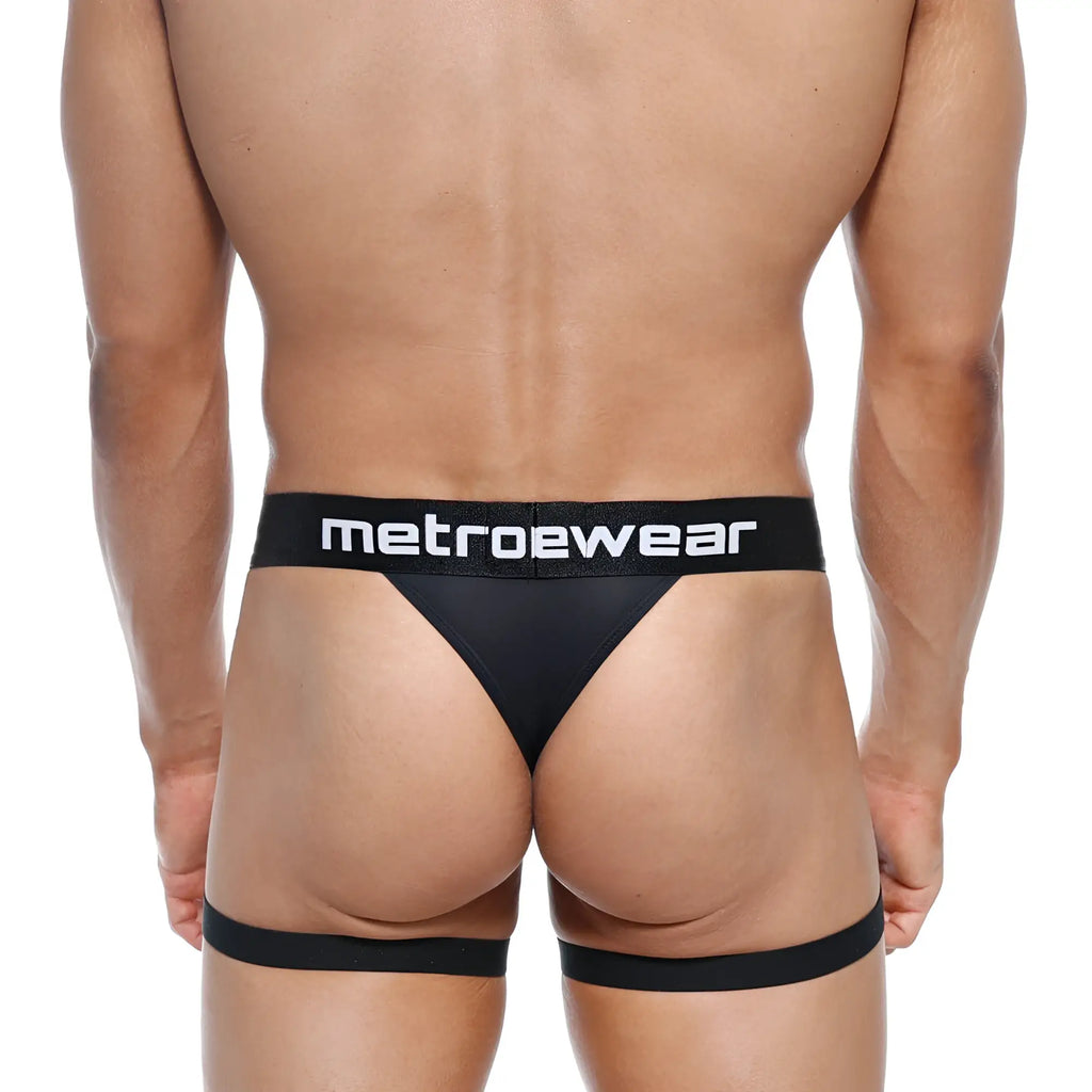 Black metrowear garter thong 2912-21 with wide waistband and leg straps designed for a sleek underwear look