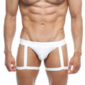 Metro malewear garter thong white briefs with supportive design and three vertical straps for added structure
