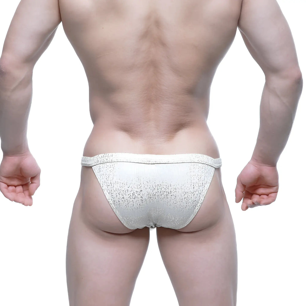 White textured briefs with a subtle shimmering finish from Metromalewear gloria bikini 4004-52 collection