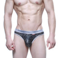 Men’s black and silver patterned briefs with a shimmering waistband from metromalewear gloss bikini silver 2803-51