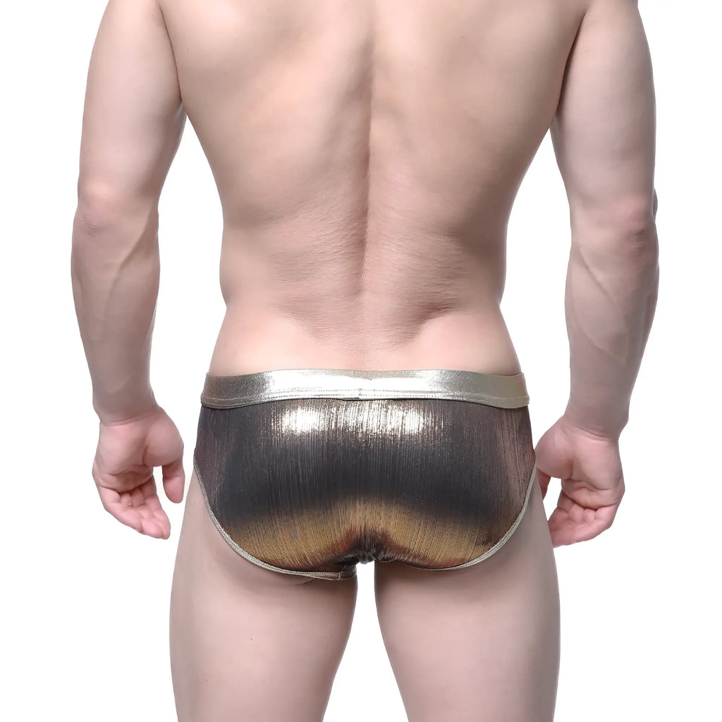 Shiny metallic gold and silver gradient briefs with sleek modern design by MetroMaleWear gloss brief gold 5003-53