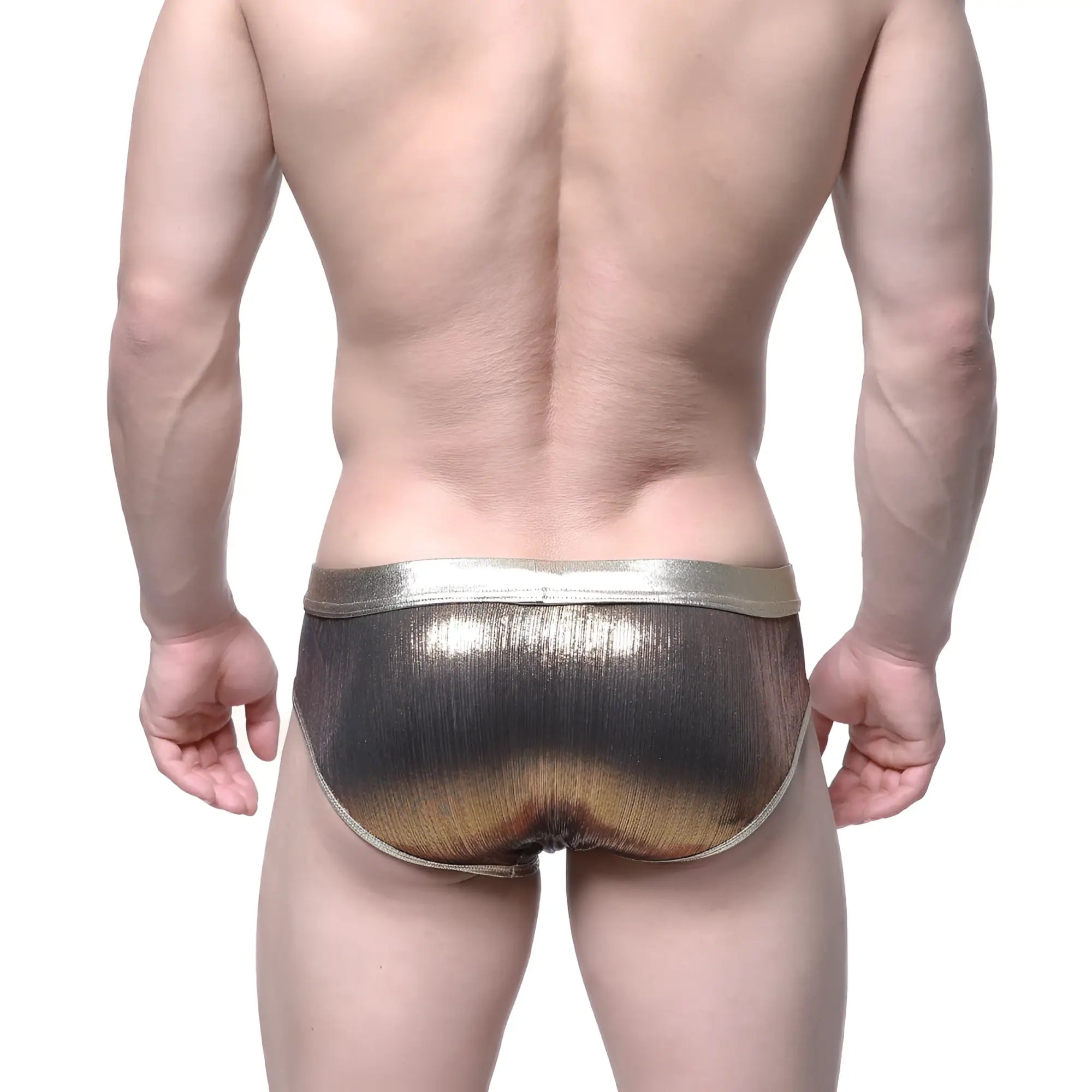 Shiny metallic gold and silver gradient briefs with sleek modern design by MetroMaleWear gloss brief gold 5003-53