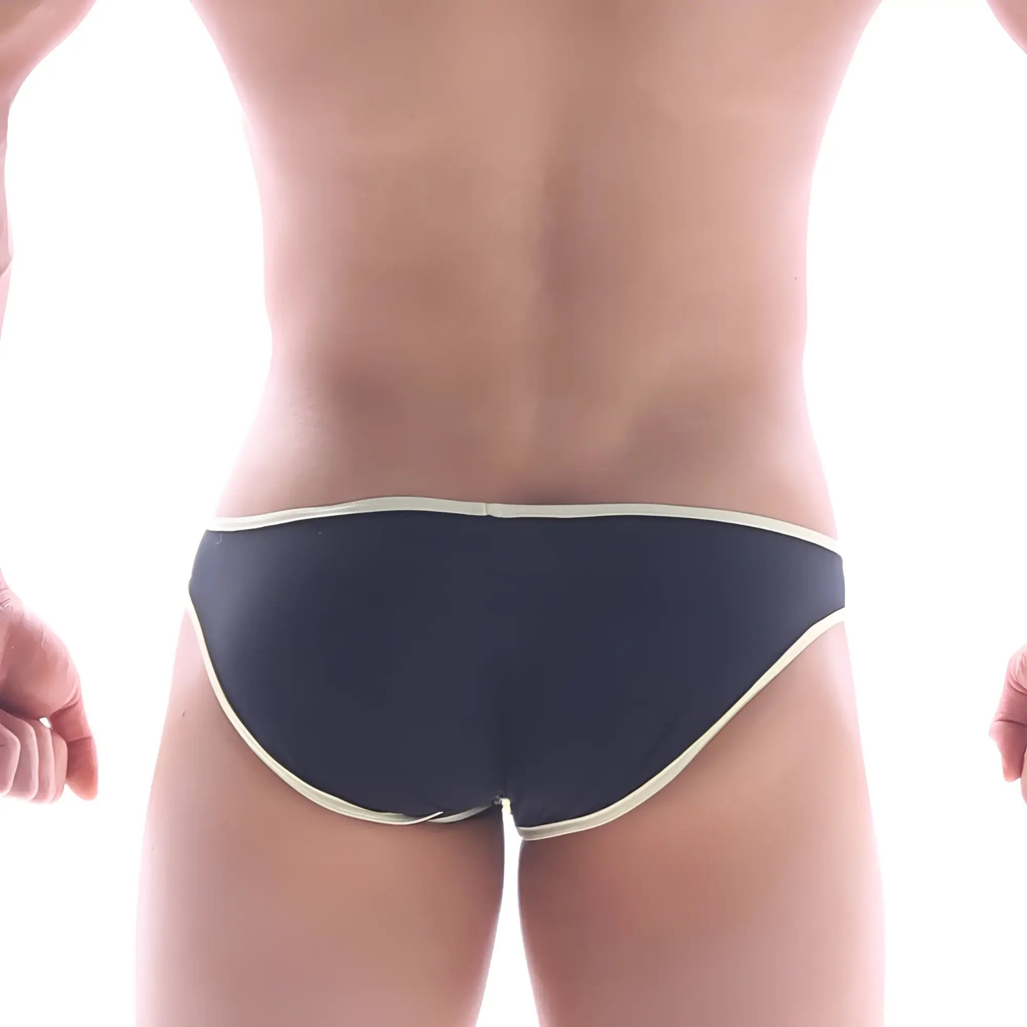 MetroMaleWear Gram Bikini black briefs with cream-colored trim in soft breathable fabric for comfortable wear