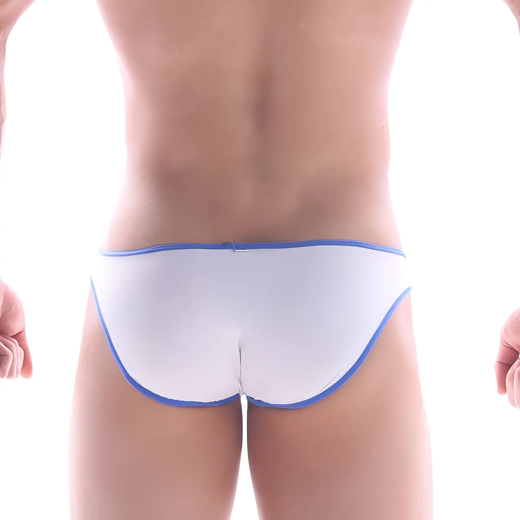 MetroMaleWear Gram bikini white briefs with blue trim featuring a comfortable fabric for daily wear