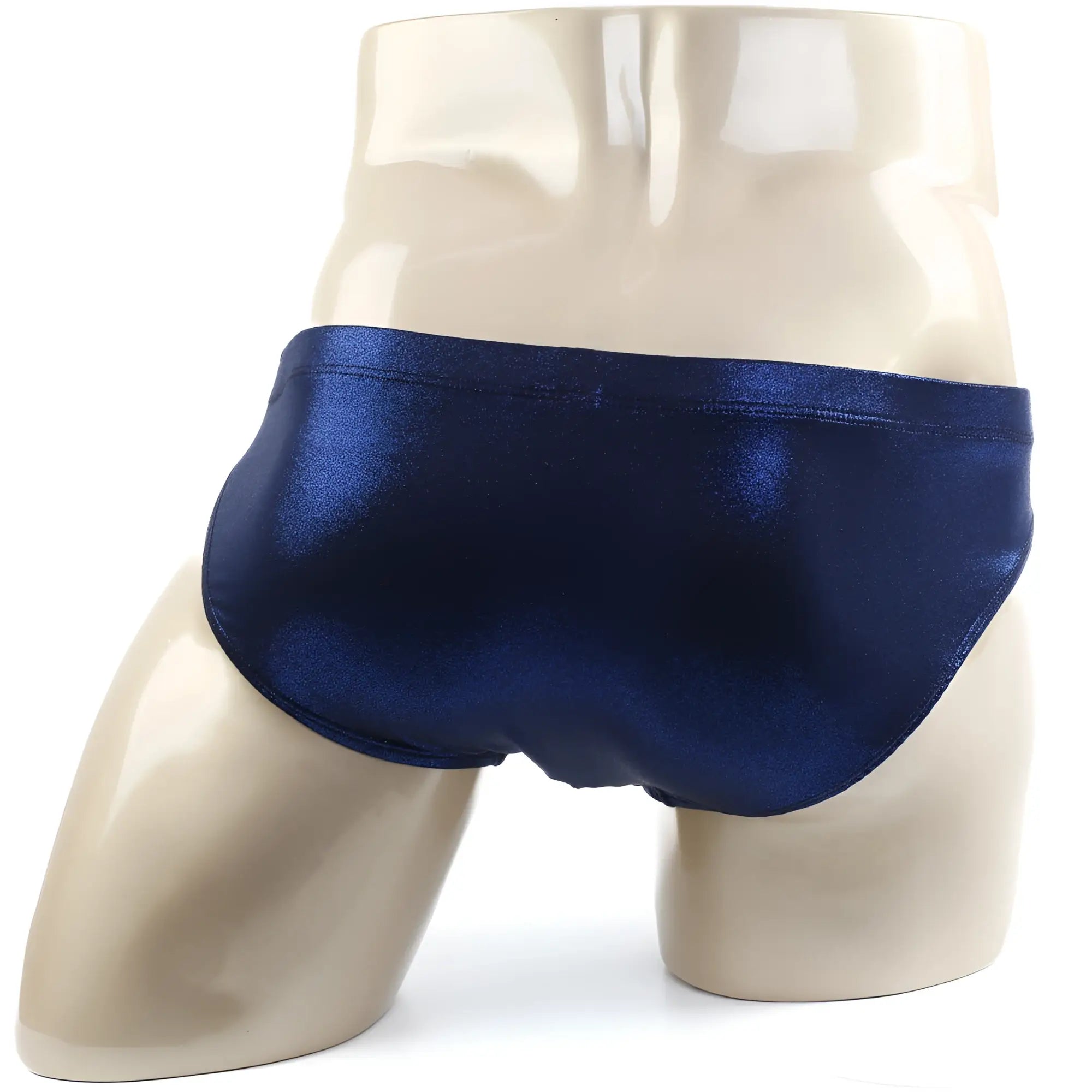 Shiny navy blue satin briefs from metrimalewear grava bikini 5103-85 showcasing smooth glossy fabric