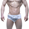 White swim trunks with black greek key waistband and mew logo side detail from metromalewear greek swim brief black 4918-60