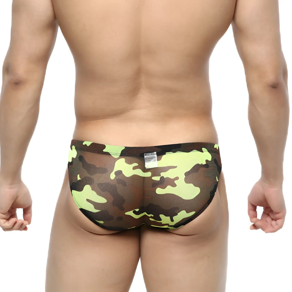 Metro malewear green camo hip brief 5103-81 mesh briefs in green and black camouflage pattern for men