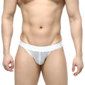 MetroMaleWear grid mesh thong white 2912-34 featuring white mesh briefs with solid white waistband front view