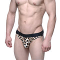MetroMalewear half back bikini leopard print briefs with black elastic waistband showing the back side