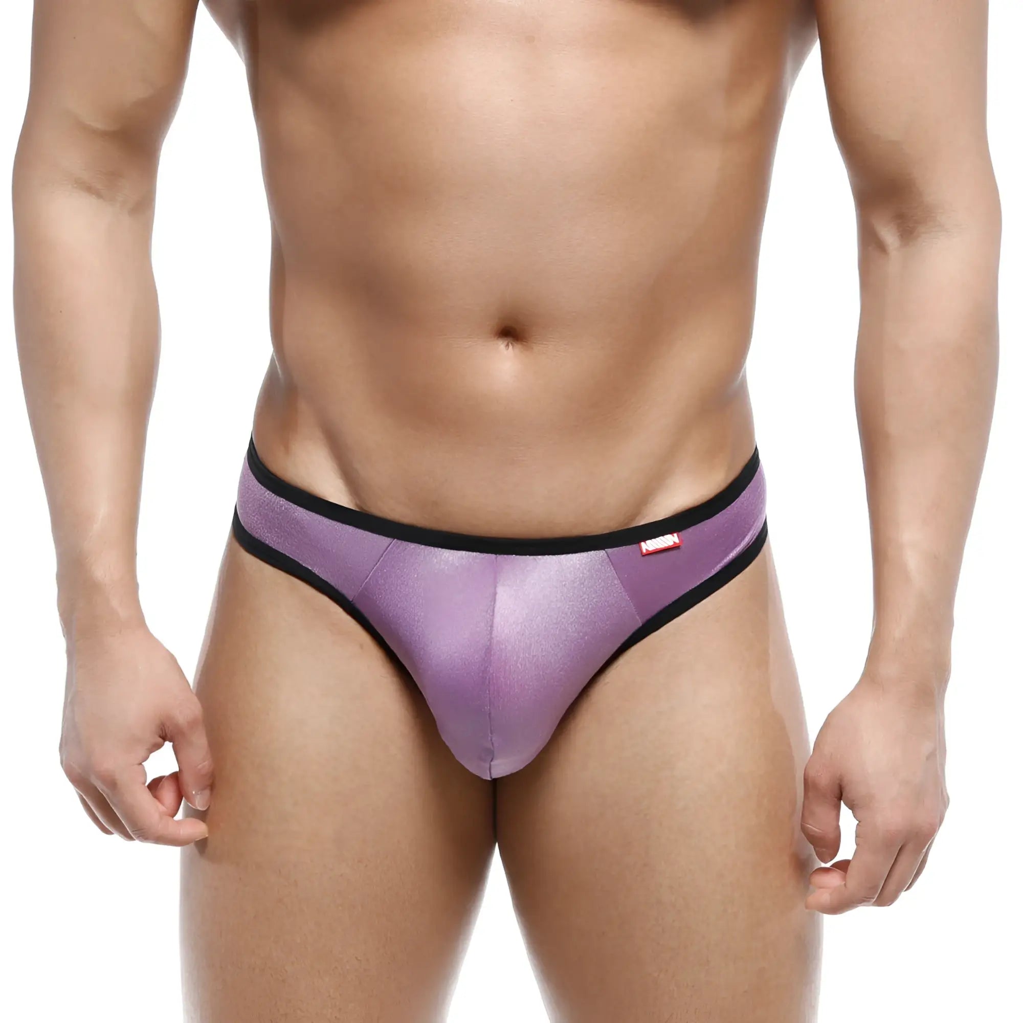 Metro male wear half bikini thong purple metallic briefs with black trim for stylish comfort and support