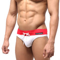 White metro malewear halfback swim bikini with bold red waistband and white drawstring 4915-00 product image