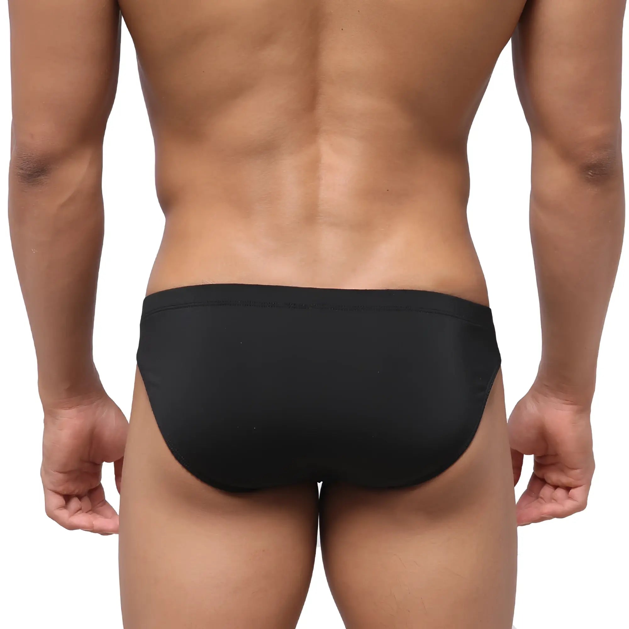 MetroMaleWear highcut hip brief black swim trunks with smooth form-fitting fabric and subtle waistband detail