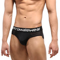 Black mens highcut hip briefs with mesh stripe and etromalewear logo on waistband for breathable comfort