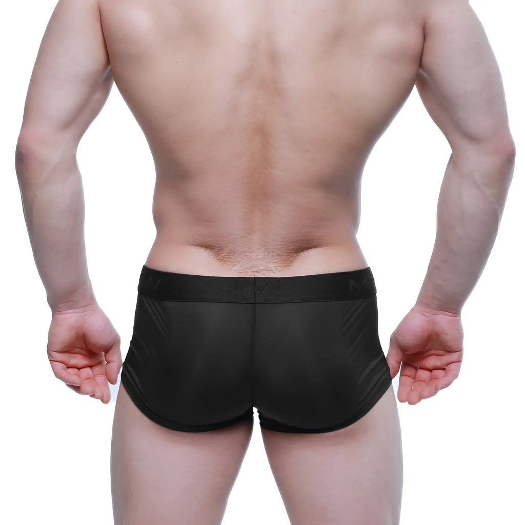 Black athletic briefs metroMalewear Hincapie trunk with sleek form-fitting design and subtle textured side detailing