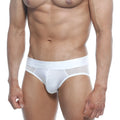 Metro malewear hip brief bar white 5003-97 men’s briefs with textured waistband and subtle side mesh detailing