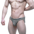 MetroMaleWear Horus bikini 5103-M77 mens briefs with black and light blue geometric pattern and branded waistband