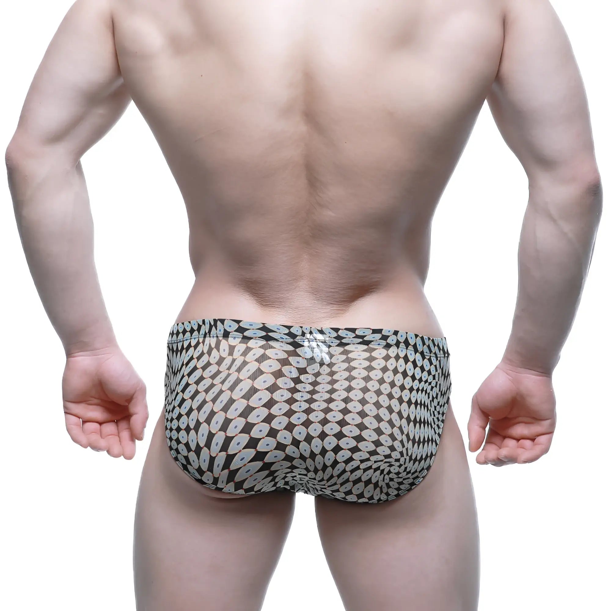 MetroMalewear Horus bikini 5103-M77 black and white swim trunks with geometric repeating pattern for men