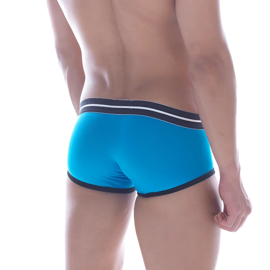 Bright blue athletic briefs with black and white striped trim from MetroMaleWear hotties boxer series