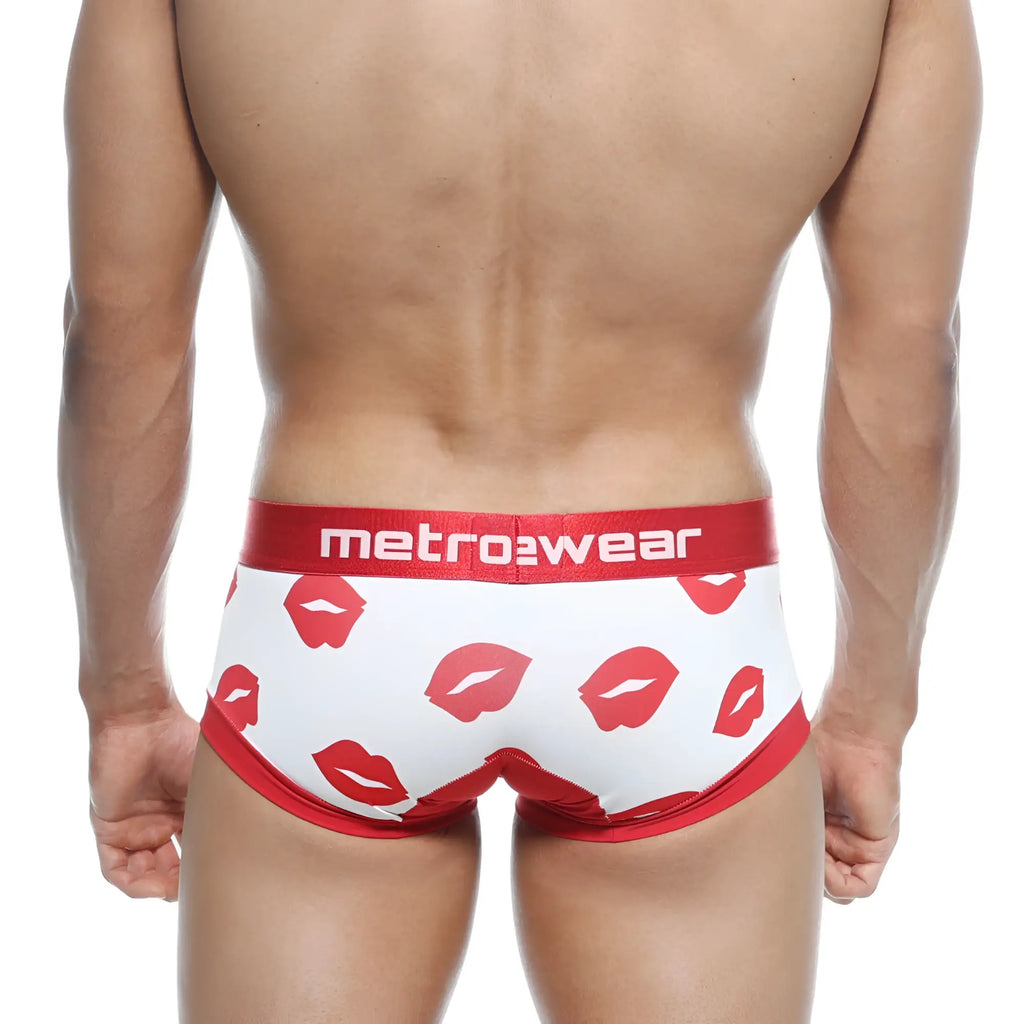 White briefs with red lipstick print and matching red metrowear waistband metrohalewear hotties boxer valentine 7016-31