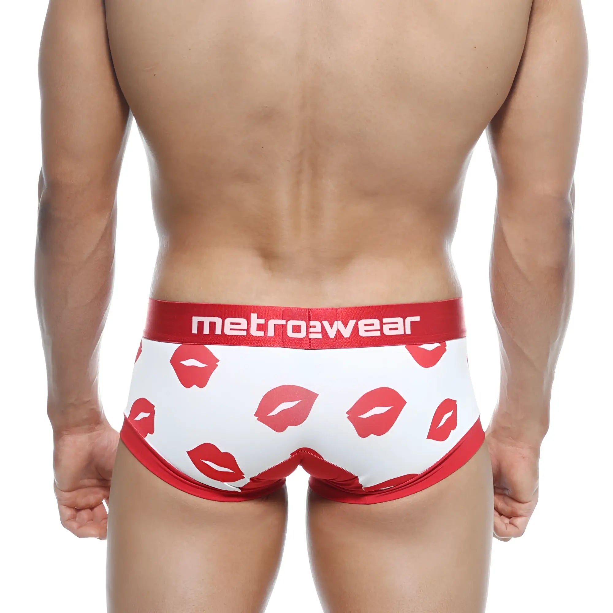 White briefs with red lipstick print and matching red metrowear waistband metrohalewear hotties boxer valentine 7016-31
