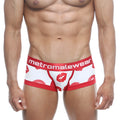 White and red patterned briefs with bold lip print and metromalewear branded elastic waistband metroMaleWear hotties boxer valentine