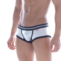 MetroMaleWear Hotties boxer white 7016-00 black and white athletic briefs with textured mesh front and bold navy trim