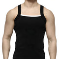 MetroMaleWear hummer tank top black with white trim along neckline and armholes in lightweight fabric