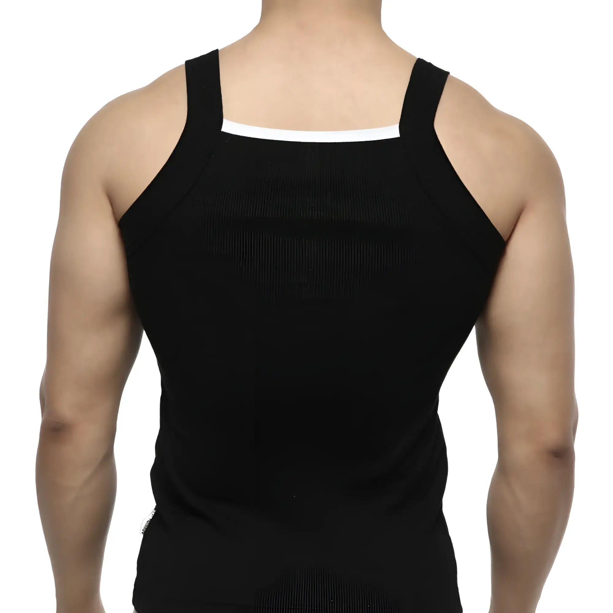 MetroMaleWear hummer tank top black with white trim along the neckline in a lightweight cotton fabric