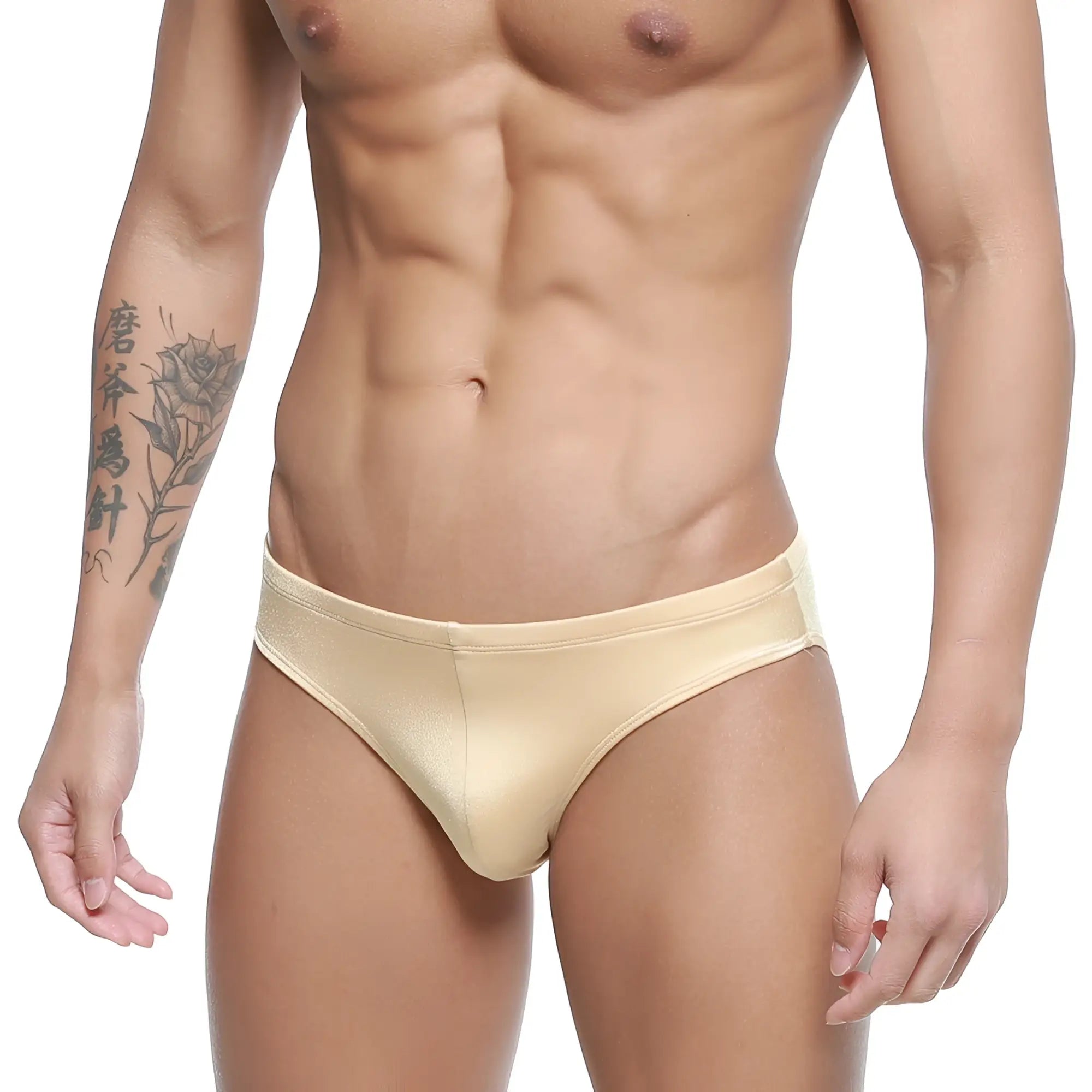 Beige metallic MetroMaleWear Hunter swim brief gold 4977-21 with sleek form-fitting design and comfortable fit